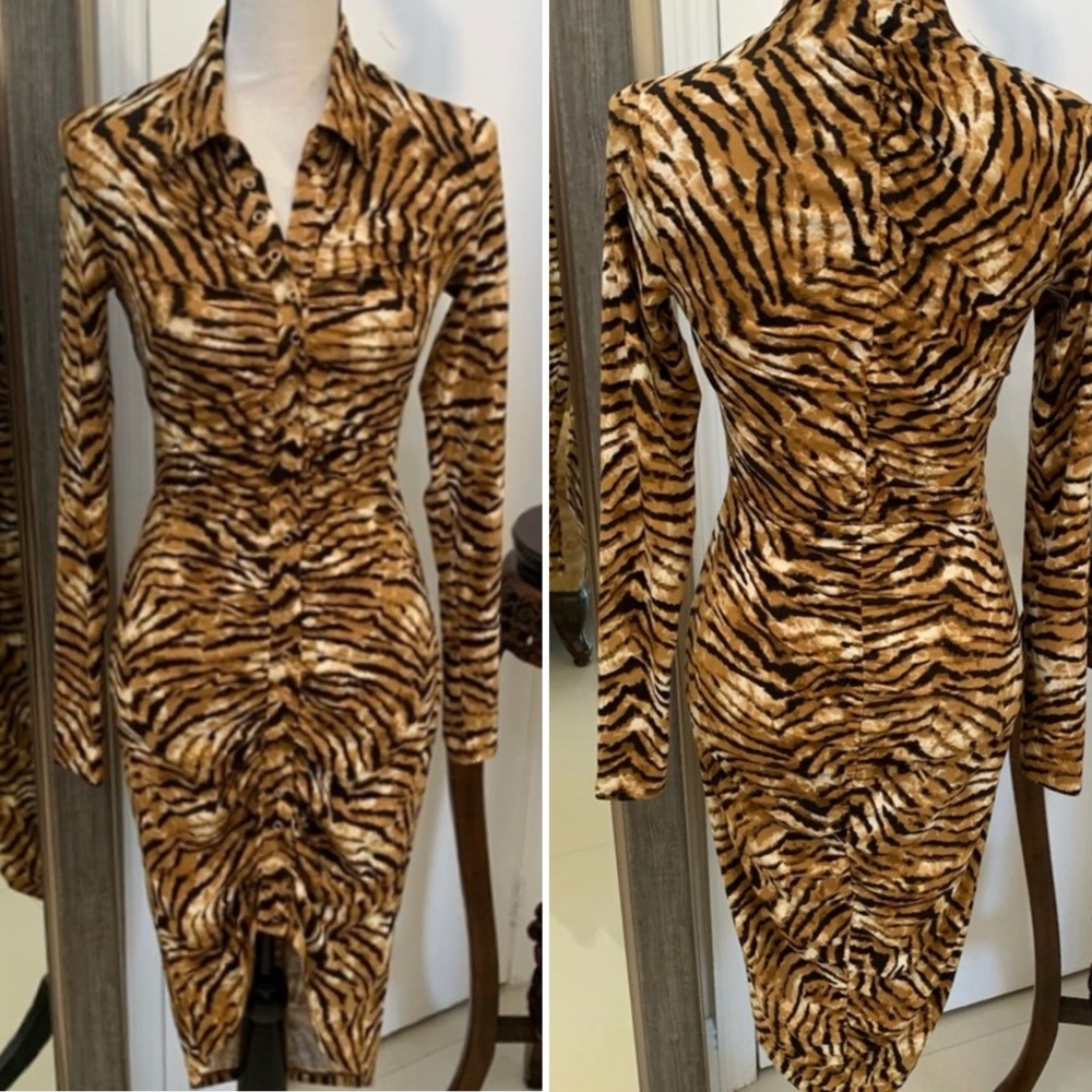 Multicolored Bodycon Dress with Long Sleeves